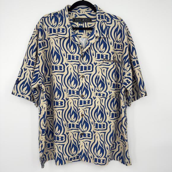 VTG Johnny Blaze Mens Button Up Shirt XL Flame Logo Spell Out Y2K Rap Streetwear - Picture 1 of 12